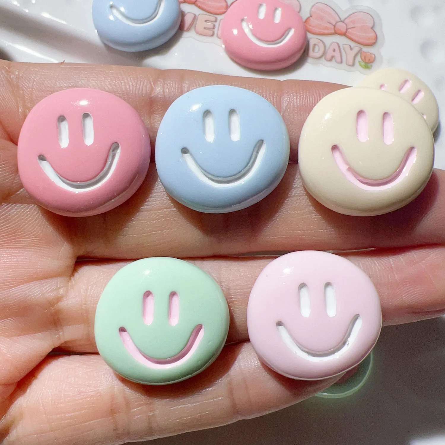 

10pcs kawaii resin flatback cabochon smile face accessories for diy jewelry making cute scrapbooking embellishment supplies