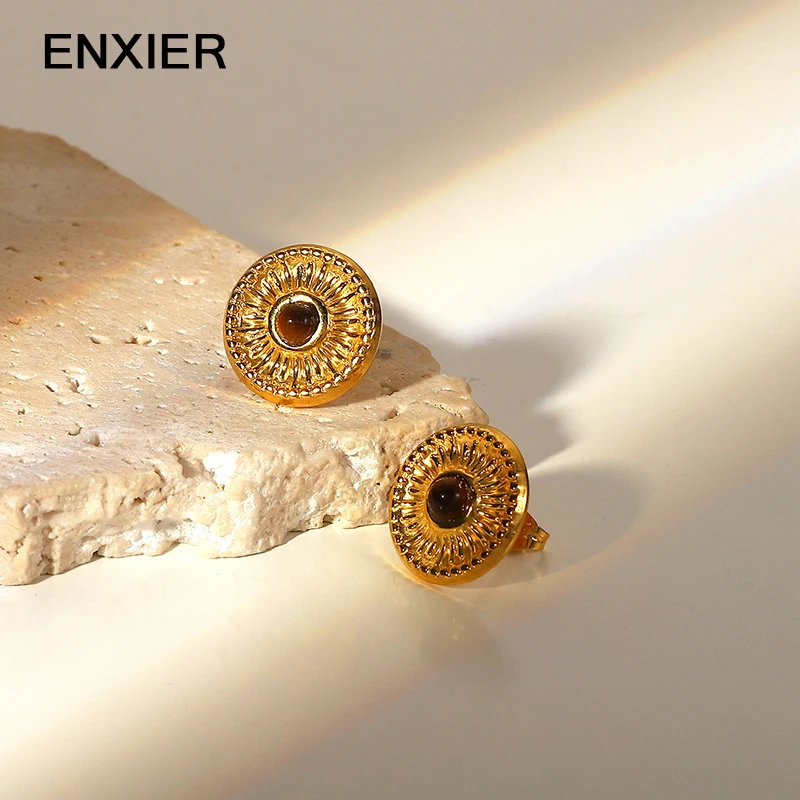 ENXIER Vintage Inlaid Cat's Eye Stone Round Button Earrings For Women 316L Stainless Steel Gold Color Ear Studs Ladies Jewelry
ENXIER Vintage Inlaid Cat's Eye Stone Round Button Earrings For Women 316L Stainless Steel Gold Color Ear Studs Ladies Jewelry
