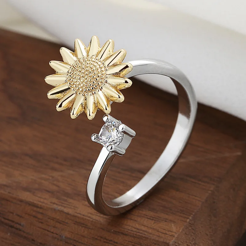 Hot Sale Sunflower Fidget Rings Anxiety Adjustable Spinner CZ Brass Open Rings For Women 
Hot Sale Sunflower Fidget Rings Anxiety Adjustable Spinner CZ Brass Open Rings For Women