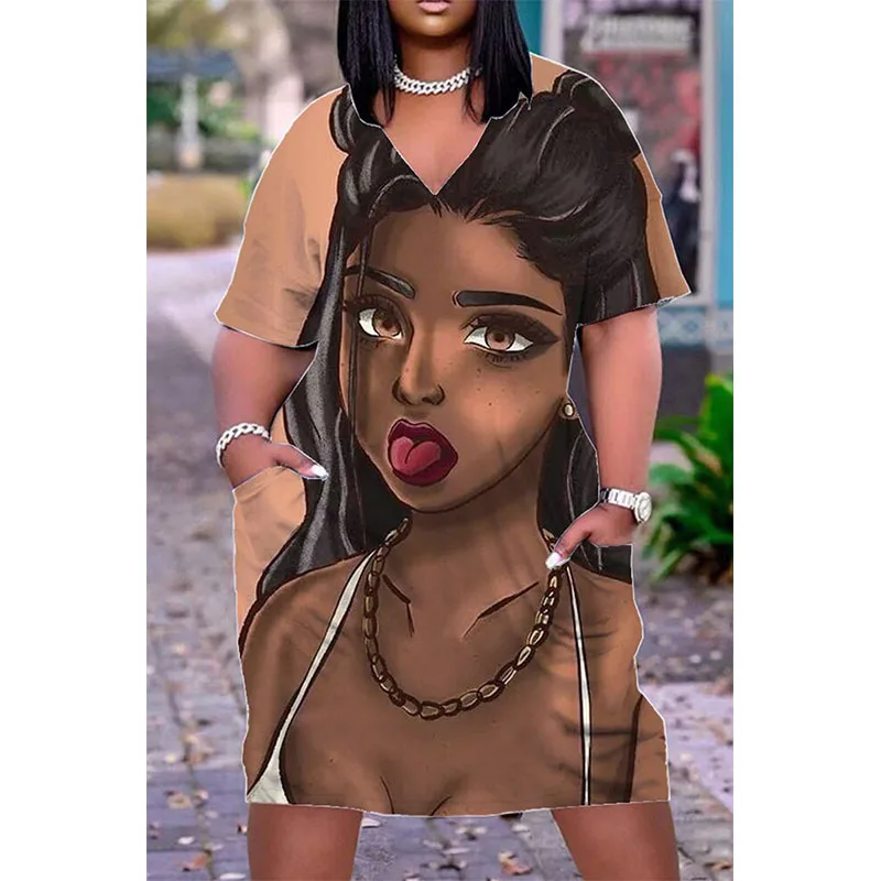 African Black Girls 3D Print Pocket Dress Women Short Sleeve Dresses Knee-length Bohemian Sexy V-Neck Female Midi Party Dresses
African Black Girls 3D Print Pocket Dress Women Short Sleeve Dresses Knee-length Bohemian Sexy V-Neck Female Midi Party Dresses