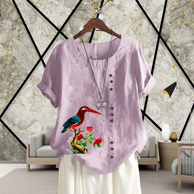New Women's Summer Casual Bird Print Loose T Shirt Vintage Round Neck Plus Size Short Sleeve Shirt Top XS-5XL
New Women's Summer Casual Bird Print Loose T Shirt Vintage Round Neck Plus Size Short Sleeve Shirt Top XS-5XL