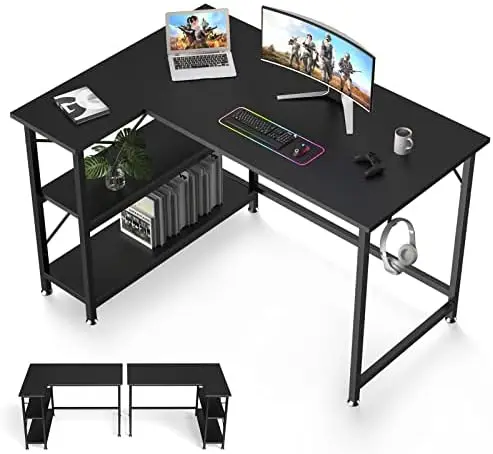 L Shaped Computer Desk 47 in - Small Office Home Gaming Desk with Storage Shelves - Study Writing Corner Table, Reversible Sturd 
L Shaped Computer Desk 47 in - Small Office Home Gaming Desk with Storage Shelves - Study Writing Corner Table, Reversible Sturd