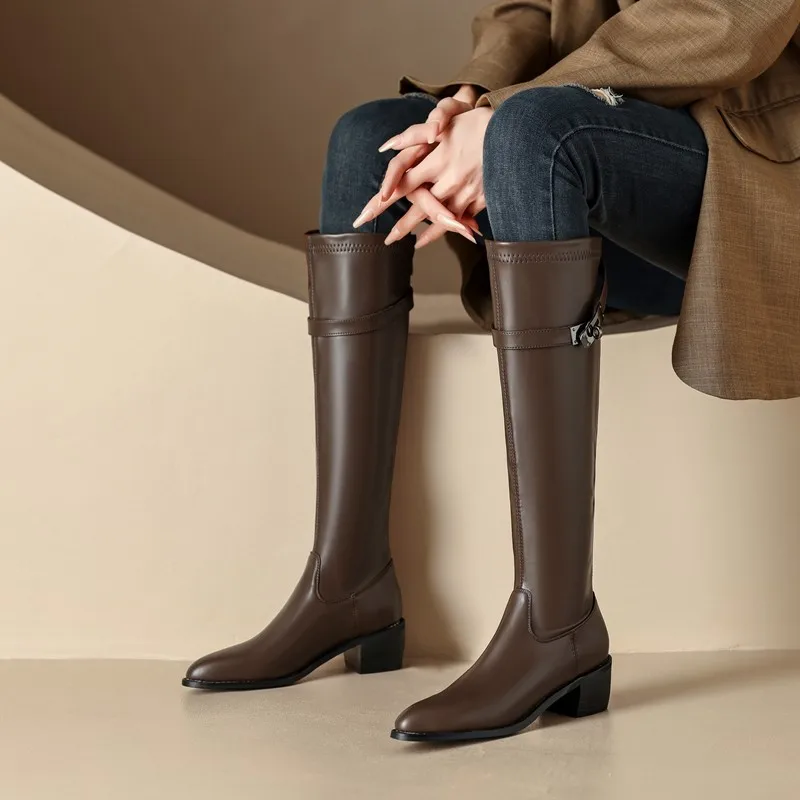Pu Leather Shark Lock Boots Metal Decor Belt Knee High Botas Mujer Women's Shoes Ladies High Heel Knee Boots Female Plus Size 43
Pu Leather Shark Lock Boots Metal Decor Belt Knee High Botas Mujer Women's Shoes Ladies High Heel Knee Boots Female Plus Size 43