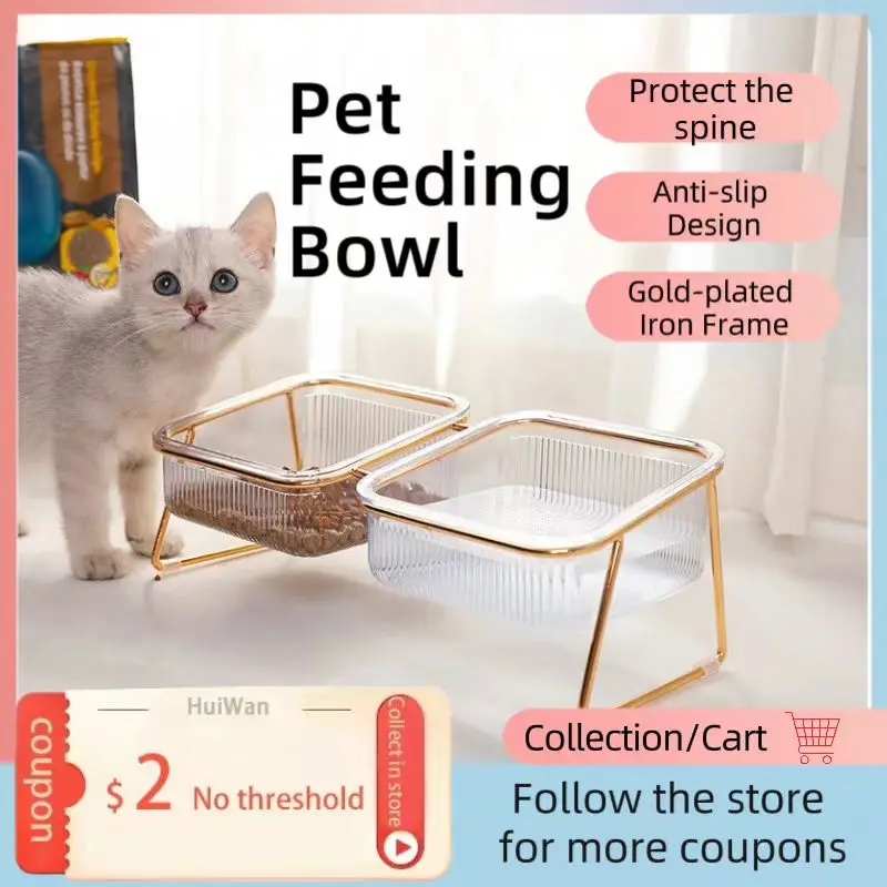 

Pet Bowl To Protect The Cervical Spine Cat Bowl Pet Water Food Feed Dog Bowls Cats Feeder Iron Double Bowl Kitten Supplies