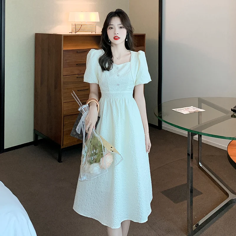 COIGARSAM Women's Summer Dress 2022 New French Style Puff Sleeve Beading Square Collar Apricot Blue Dresses Dropshipping
COIGARSAM Women's Summer Dress 2022 New French Style Puff Sleeve Beading Square Collar Apricot Blue Dresses Dropshipping