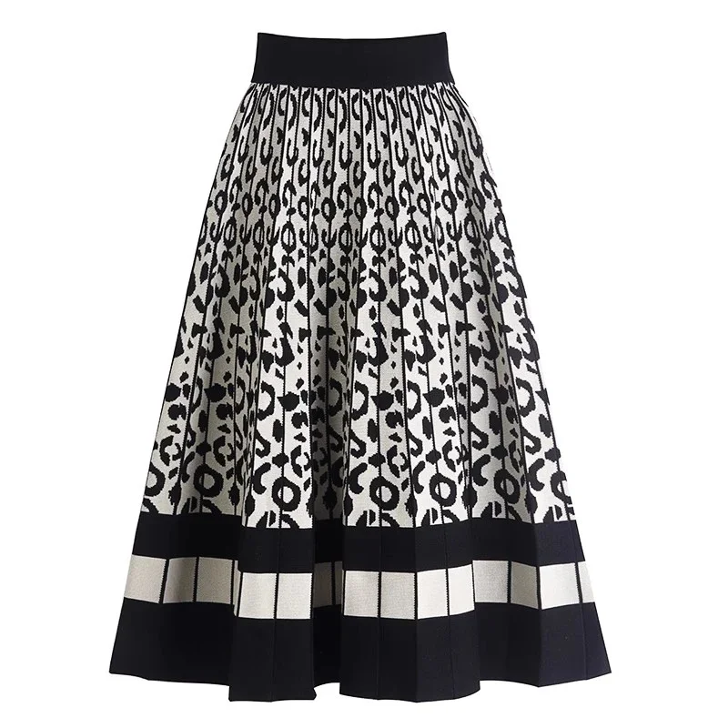 

Женская трикотажная длинная юбка с леопардовым принтом, трапециевидная плиссированная юбка средней длины с высокой талией, Z466, в винтажном стиле, Осень-зима 2023