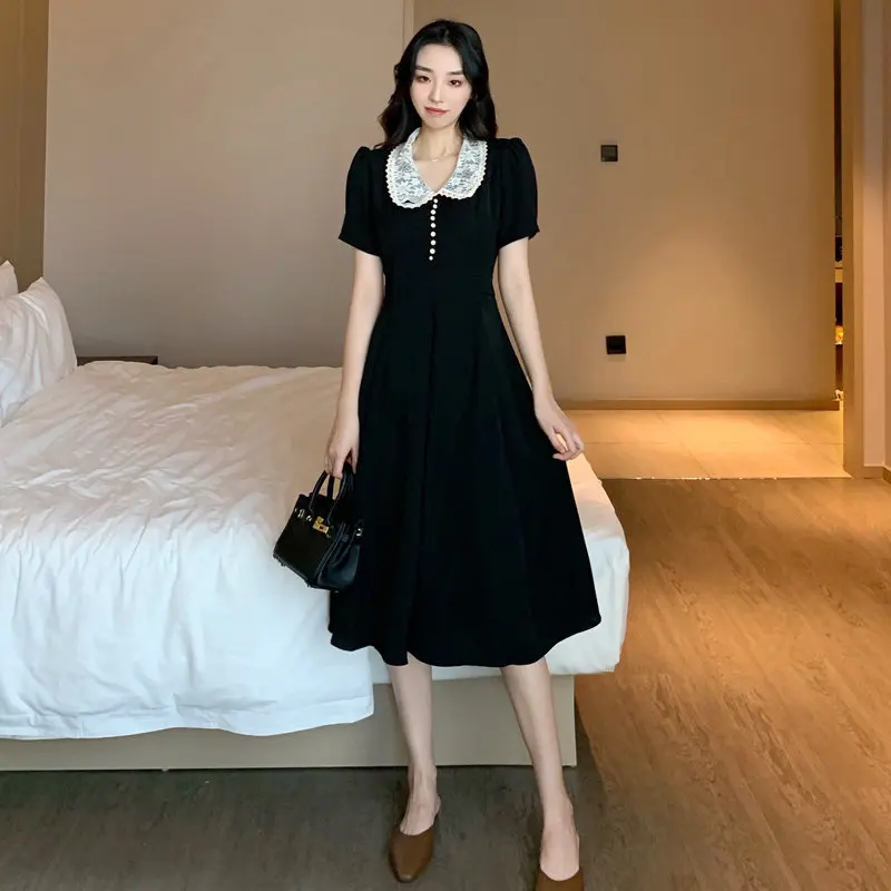 Solid Black French Vintage Long Women Summer Dress High Waist Turn-Down Collar Swing Vestidos Loos Female Elegant A-line Dress
Solid Black French Vintage Long Women Summer Dress High Waist Turn-Down Collar Swing Vestidos Loos Female Elegant A-line Dress