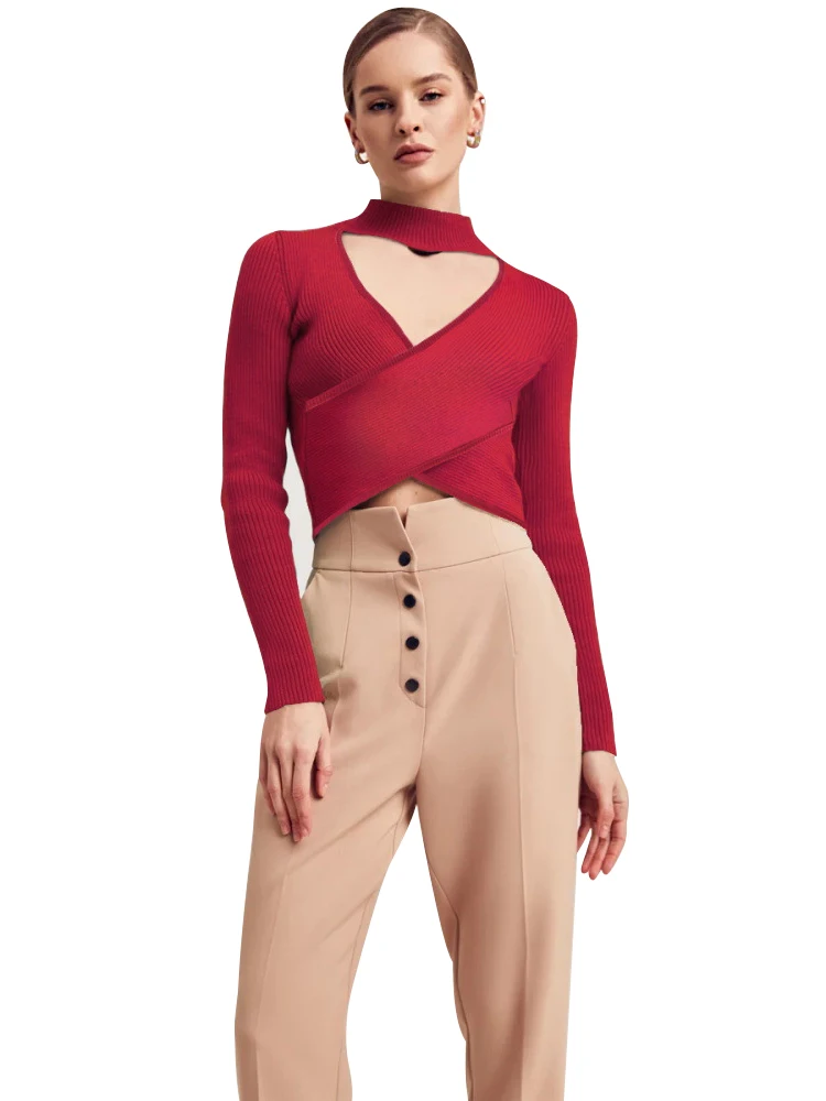 Knitted Sweater Women Tops Hollow Stand Collar Pullovers Spring Autumn New Solid Skinny Stretchy Short Sexy Sweater Femme Pulls 
Knitted Sweater Women Tops Hollow Stand Collar Pullovers Spring Autumn New Solid Skinny Stretchy Short Sexy Sweater Femme Pulls