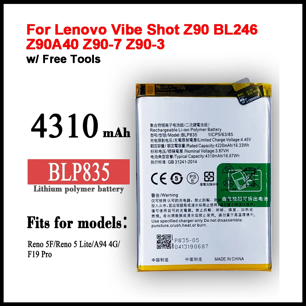 100% New 4310 mAhReplacement battery For OPPO Reno 5F / Reno 5 Lite / A94 4G / F19 Pro BLP835 mobile phone battery
100% New 4310 mAhReplacement battery For OPPO Reno 5F / Reno 5 Lite / A94 4G / F19 Pro BLP835 mobile phone battery