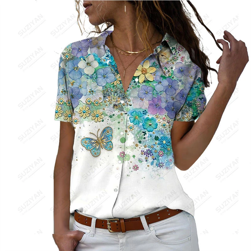 

Butterfly Blossom Fragmented Flowers Simple Atmosphere Summer Short Sleeve Loose Top Women's Shirt 3D Print Plus Size 2023 New