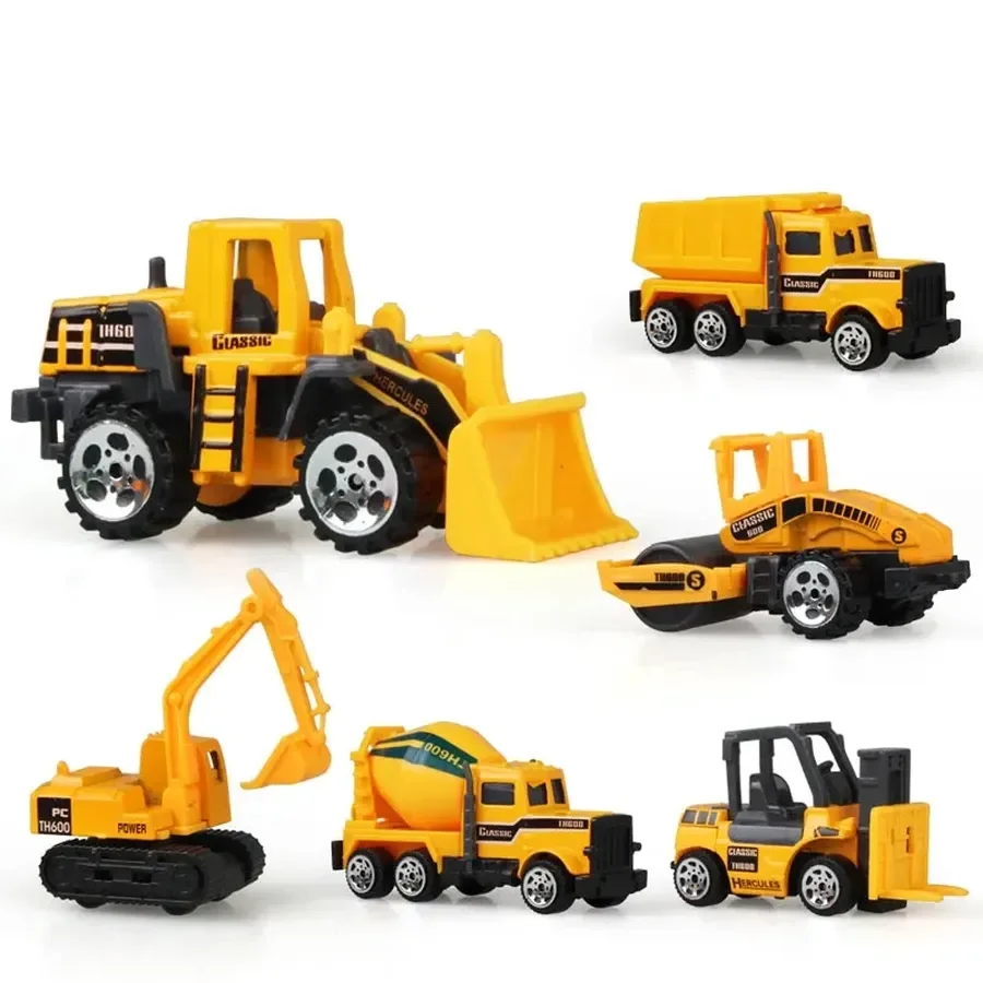 

6Pcs Set 1/64 Alloy Diecast Engineering Car Models Forklifts Mixers Excavators Truck Toys for Children Kids Vehicle Toys Gift