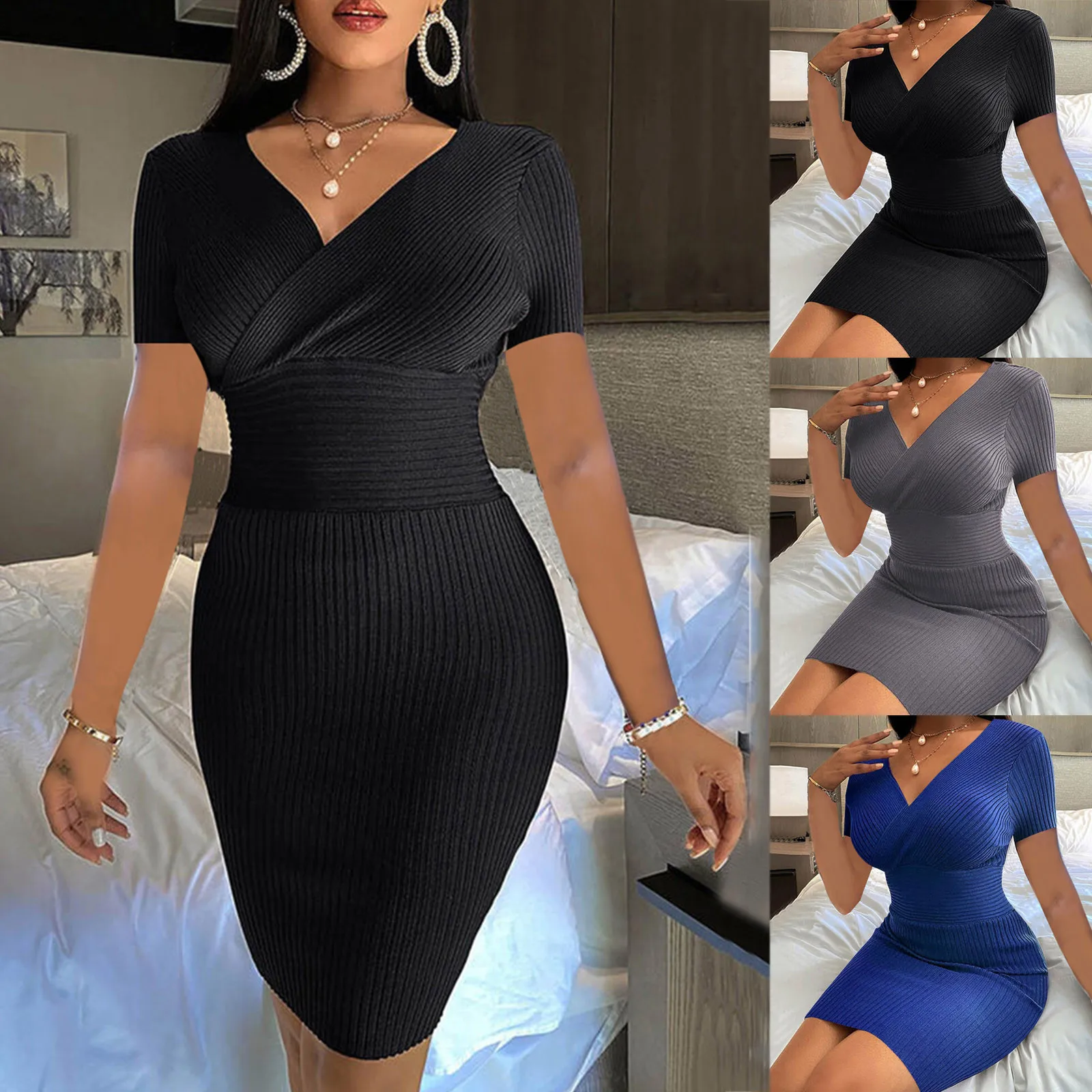 Women's Sexy Dresses Short Sleeved Bottoming Dress Thread Deep V Neck Hip Dress Classic Elegant Solid Long Sleeve Dinner Dress
Women's Sexy Dresses Short Sleeved Bottoming Dress Thread Deep V Neck Hip Dress Classic Elegant Solid Long Sleeve Dinner Dress