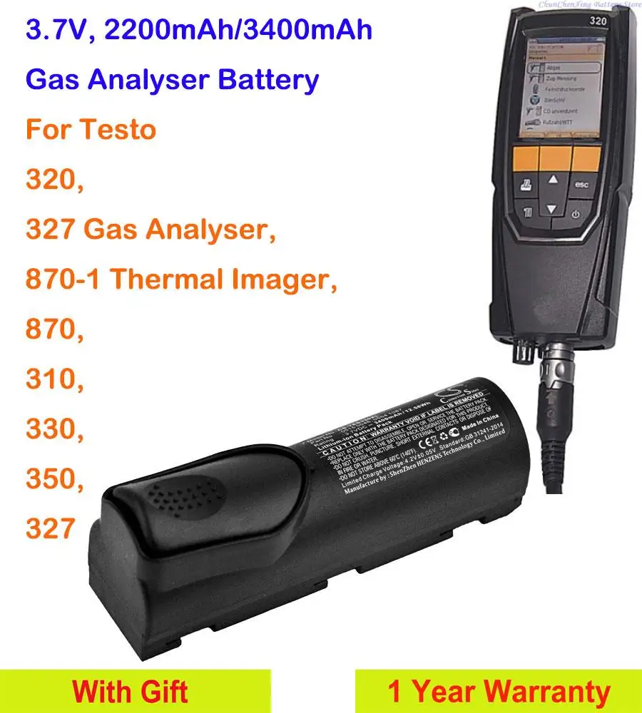 

Cameron Sino 2200mAh/3400mAh Gas Analyser Battery for Testo 320, 327 Gas Analyser, 870-1 Thermal Imager, 870, 310, 330, 350, 327