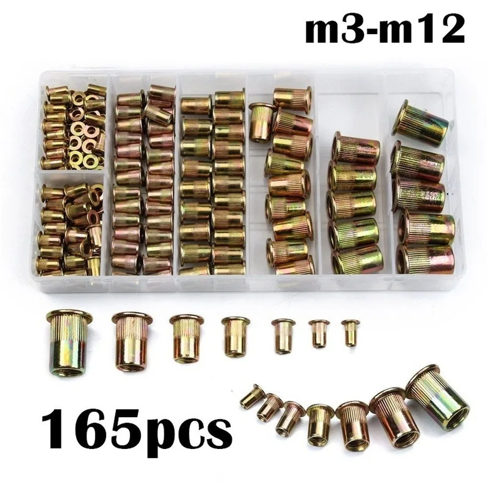 165PCS Carbon Steel Flat Head Rivet Nut Nutsert Screw Multi Sizes M3 M4 M5 M6 M8 M10 M12 Hardware Parts Insert Rivet Nuts
165PCS Carbon Steel Flat Head Rivet Nut Nutsert Screw Multi Sizes M3 M4 M5 M6 M8 M10 M12 Hardware Parts Insert Rivet Nuts