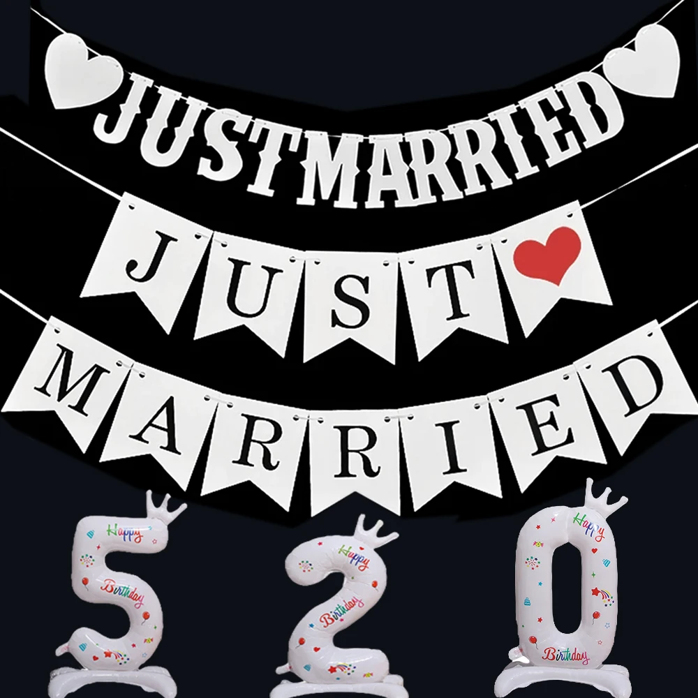 

White Just Married Vintage Paper Garland Marry Me Letter Banner Wedding Photo Props Bunting For Bridal Shower Party Chair Decor