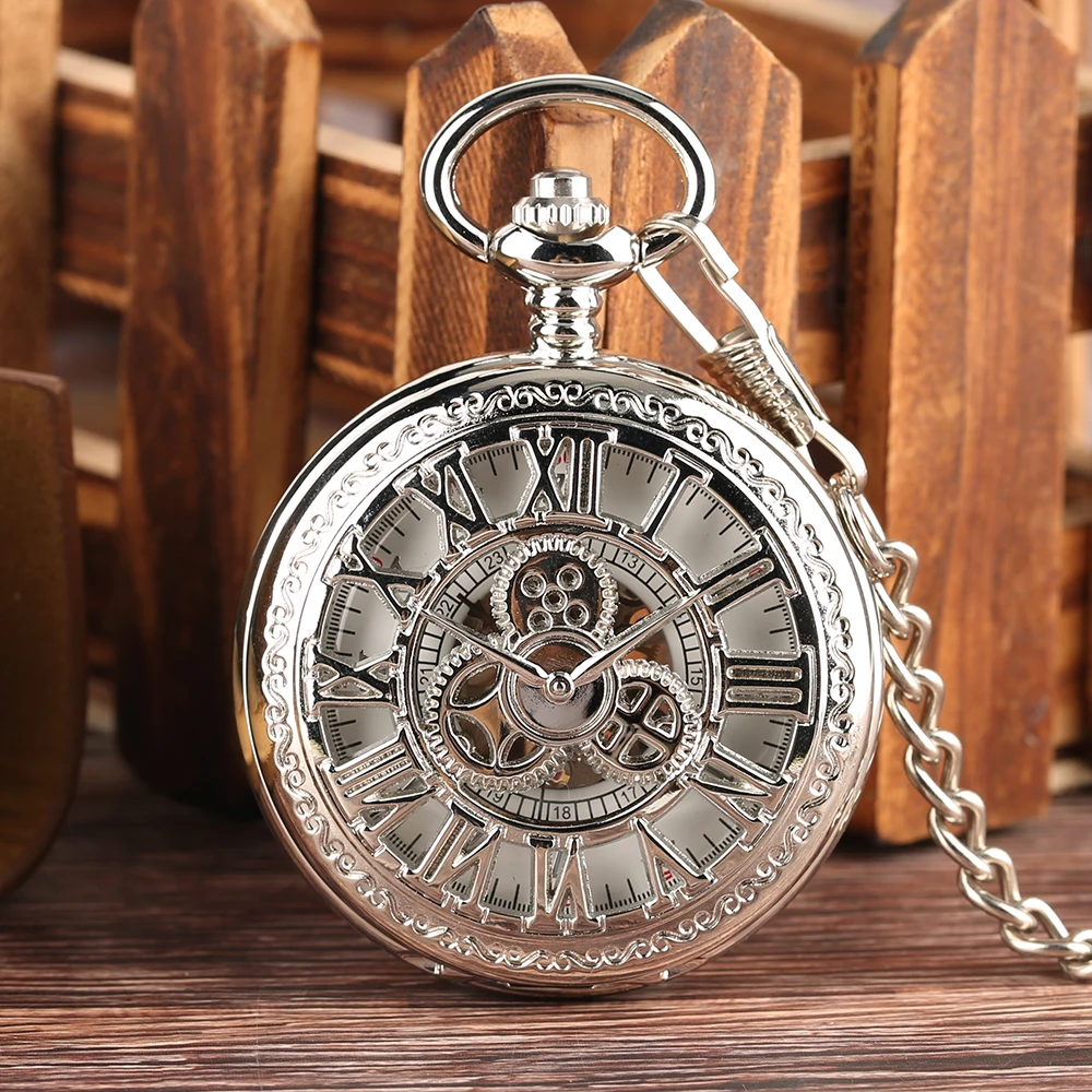 Gear Wheel Roman Numeral Hollow Case Mechanical Pocket Watches Silver Hand-Wind Mechanical Pendant Clock White Dial Pocket Watch
Gear Wheel Roman Numeral Hollow Case Mechanical Pocket Watches Silver Hand-Wind Mechanical Pendant Clock White Dial Pocket Watch