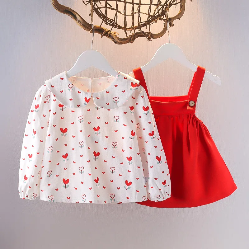 Baby Girls Dresses Clothes Set Long Sleeve Heart Print Tops Strap Dress Infant Princess Clothes Suit Spring Autumn
Baby Girls Dresses Clothes Set Long Sleeve Heart Print Tops Strap Dress Infant Princess Clothes Suit Spring Autumn