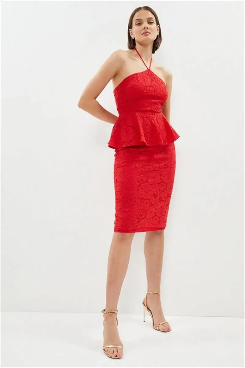 Red Lace Cocktail Dresses for Women Halter Neck Zipper Sexy Backless Club Party Gowns with Peplum Knee Length Short Prom Vestido
Red Lace Cocktail Dresses for Women Halter Neck Zipper Sexy Backless Club Party Gowns with Peplum Knee Length Short Prom Vestido