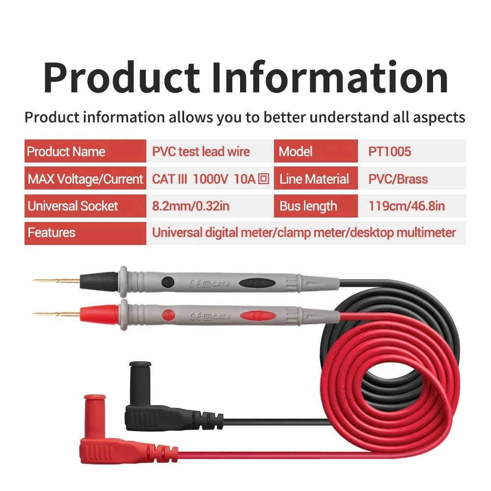 10A Multimeter Pen Line Accessories Multimeter Probe PVC Replacement Test Instrument Pen Universal High Quality
10A Multimeter Pen Line Accessories Multimeter Probe PVC Replacement Test Instrument Pen Universal High Quality