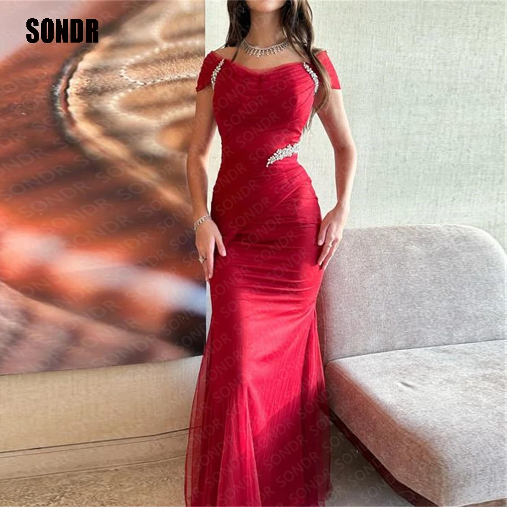 

SONDR Wine Red Long Sheath Evening Dresses Abendkleider Sleeveless Dubai African Formal Party Dresse Prom Gowns Robes De Soiré