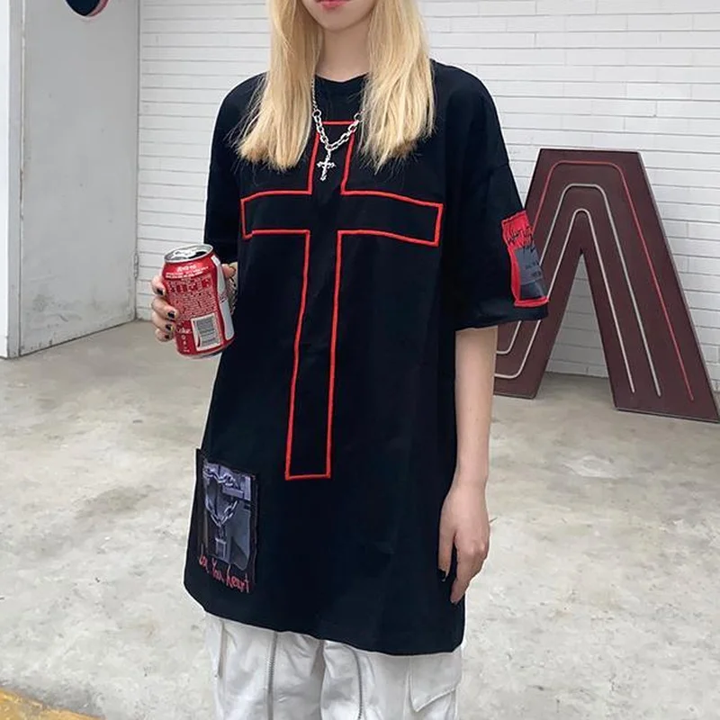 MINGLIUSILI Gothic Cross Print Graphic Tee Summer Clothes for Women Shirt Short Sleeve High Street Oversize Black Streetwear
MINGLIUSILI Gothic Cross Print Graphic Tee Summer Clothes for Women Shirt Short Sleeve High Street Oversize Black Streetwear