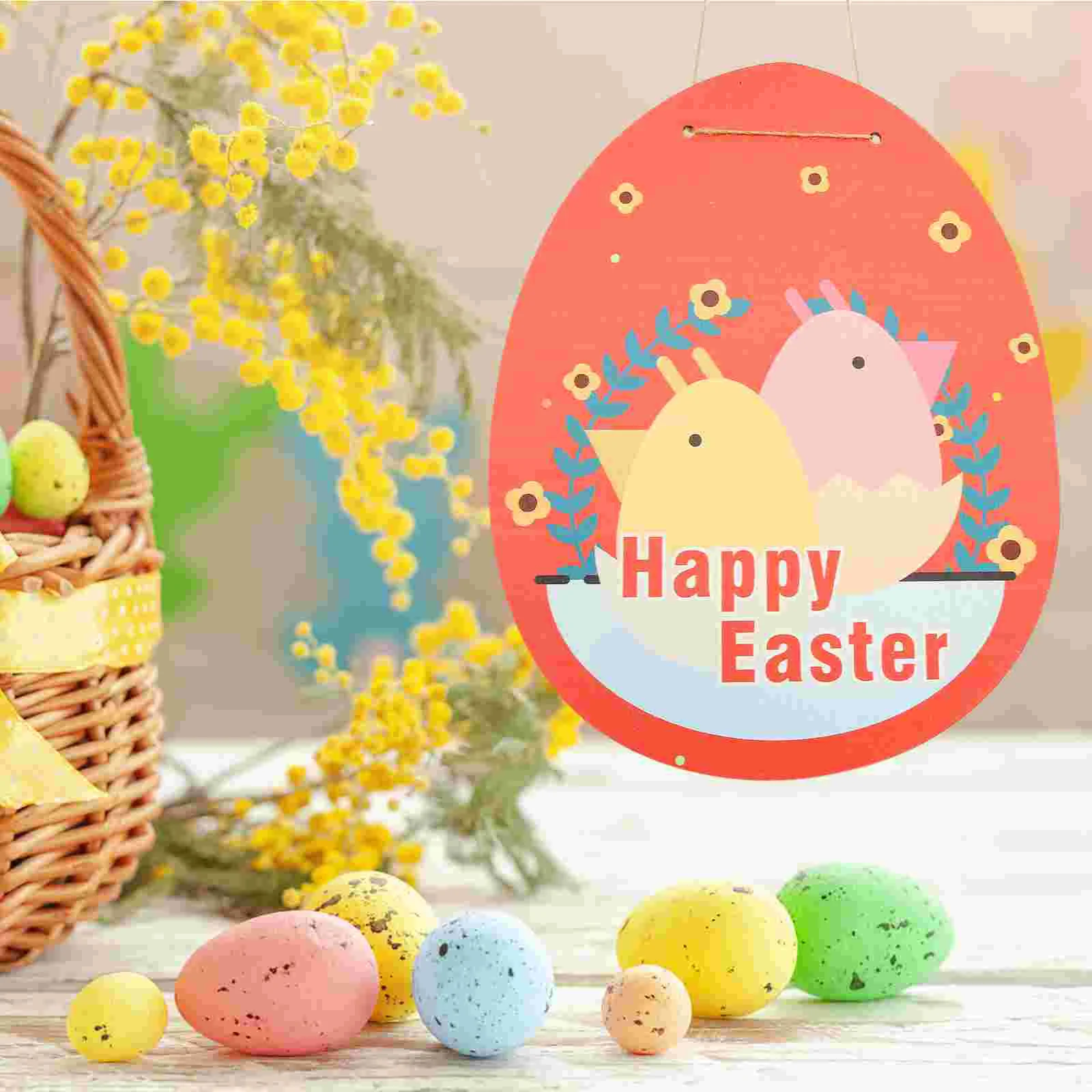 

Easter Sign Door Hanging Plaque Wood Happy Bunny Wall Front Egg Decoration Decorations Decor Ornament Party Welcome Porch
