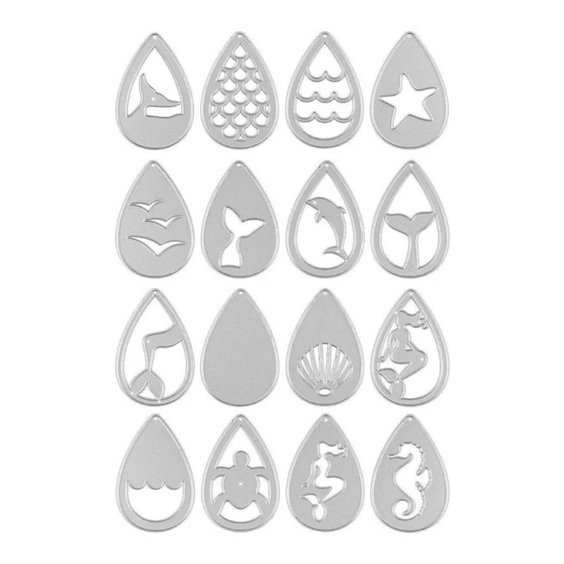 

LX9D 16 PCS Sea Creatures Earring Cutting Die DIY Scrapbooking Artist Metal Cutting Die Teardrop Ocean Die Cuts DIY Earring