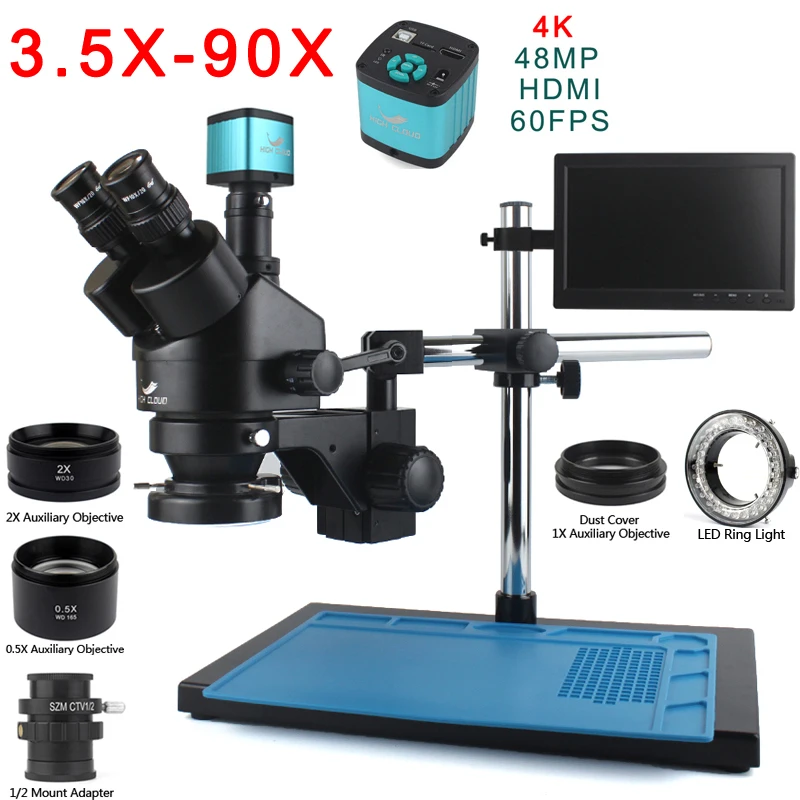 3.5X-90X Double Rod Simul Focal Trinocular Stereo Microscope 48MP 4K HDMI Digital USB Microscopio Camera for Phone Repair Tools
3.5X-90X Double Rod Simul Focal Trinocular Stereo Microscope 48MP 4K HDMI Digital USB Microscopio Camera for Phone Repair Tools