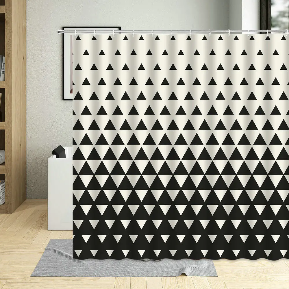 

Водонепроницаемая занавеска для душа с 12 крючками, занавески для ванной из полиэстера с геометрическим рисунком и треугольным узором, арт-Декор для дома