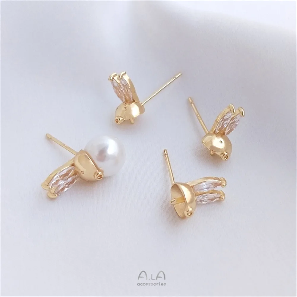 S925 Silver needle 14K gold gold color lovely rabbit zircon stone rabbit head half hole pearl stud DIY earring
S925 Silver needle 14K gold gold color lovely rabbit zircon stone rabbit head half hole pearl stud DIY earring