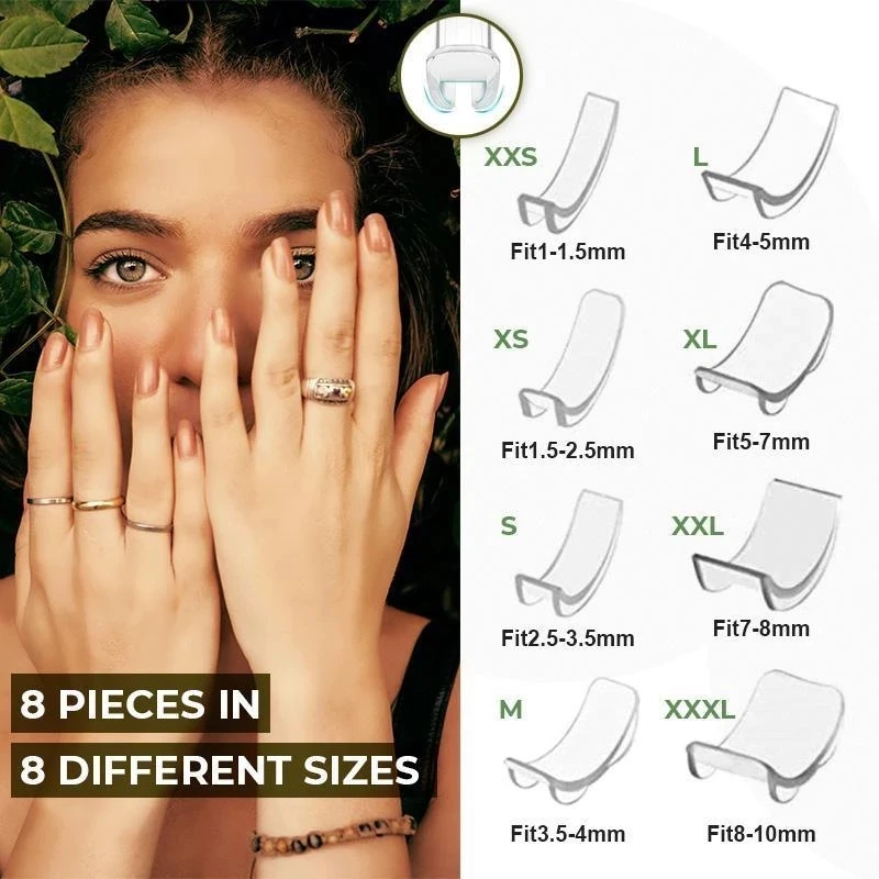 8pcs Invisible Ring Size Adjuster for Loose Rings Adjustment Fit Any Rings Guard Spacer Assorted Jewelry Sizer Reducer
8pcs Invisible Ring Size Adjuster for Loose Rings Adjustment Fit Any Rings Guard Spacer Assorted Jewelry Sizer Reducer