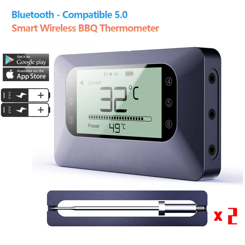 Беспроводной термометр для духовки, цифровой Bluetooth-совместимый термометр для мяса 5,0 для выпечки, кухни, приготовления мяса, барбекю, коптильня
Беспроводной термометр для духовки, цифровой Bluetooth-совместимый термометр для мяса 5,0 для выпечки, кухни, приготовления мяса, барбекю, коптильня