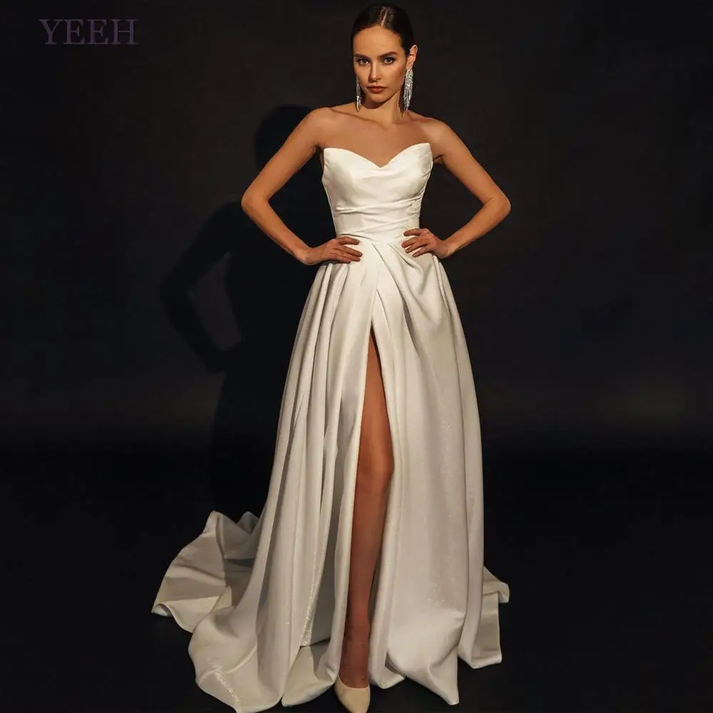 YEEH Modern Satin Strapless Wedding Dress For Bride Simple Sexy High Slit Robe De Mariée Vintage Back Vestido De Novia
YEEH Modern Satin Strapless Wedding Dress For Bride Simple Sexy High Slit Robe De Mariée Vintage Back Vestido De Novia