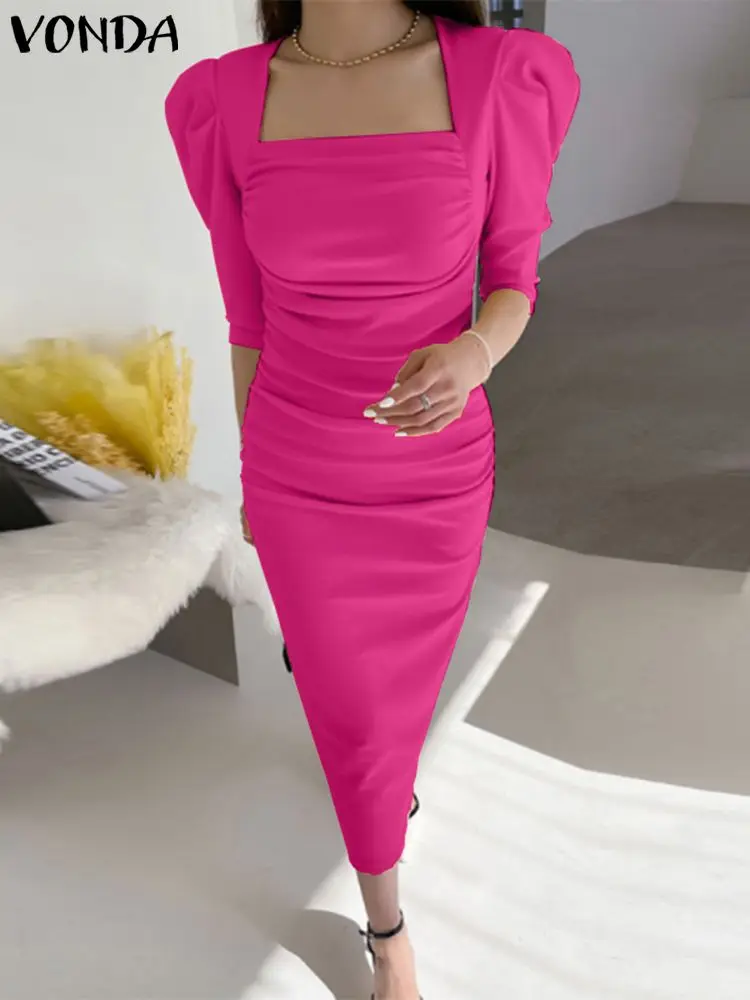 Elegant Women Midi Dress Summer Sundress 2023 VONDA Fashion Vestidos Sexy Square Sleeve Pleated Half Sleeve Party Robe Femme
Elegant Women Midi Dress Summer Sundress 2023 VONDA Fashion Vestidos Sexy Square Sleeve Pleated Half Sleeve Party Robe Femme