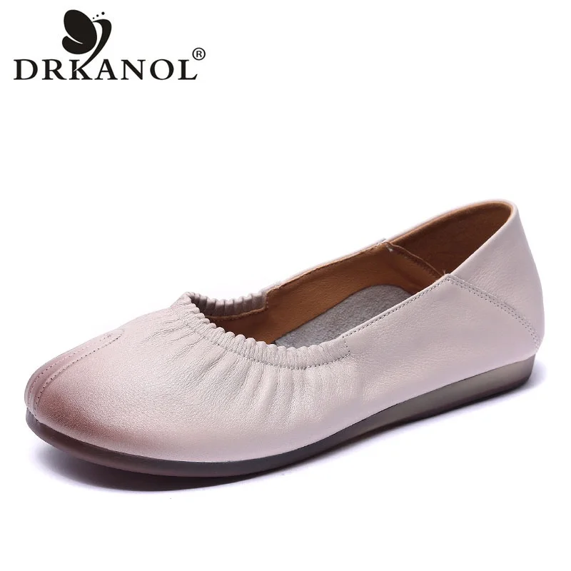 

DRKANOL Fashion Women Loafers 2022 Spring Genuine Cow Leather Shallow Flat Shoes Soft Cow-muscle Sole Ballet Flats Casual Shoes