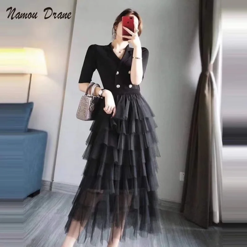 Namou Drane Temperament Black Lady Style Suit Dress Women's Autumn 2022 New Fake Two-piece Stitching Mesh Mid-length Cake
Namou Drane Temperament Black Lady Style Suit Dress Women's Autumn 2022 New Fake Two-piece Stitching Mesh Mid-length Cake