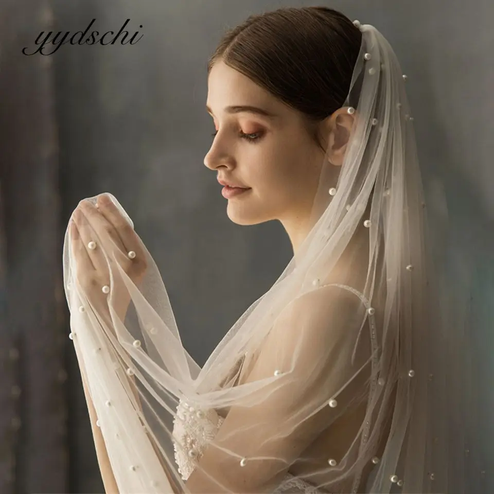 2022 Long White/Ivory Wedding Accessories Elegant Beading Pearls Velo De Novia One Layer Cathedral Veil 
2022 Long White/Ivory Wedding Accessories Elegant Beading Pearls Velo De Novia One Layer Cathedral Veil