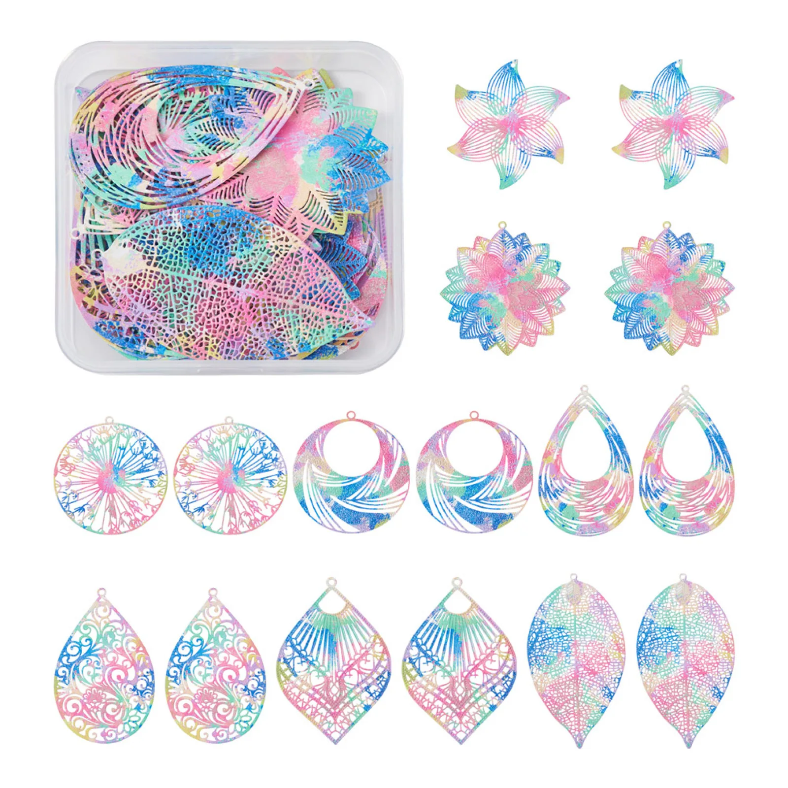 32Pcs Colorful Teardrop Leaf Spray Painted Stainless Steel Filigree Big Pendants Charms for Necklace Earring Bracelet Jewelry
32Pcs Colorful Teardrop Leaf Spray Painted Stainless Steel Filigree Big Pendants Charms for Necklace Earring Bracelet Jewelry