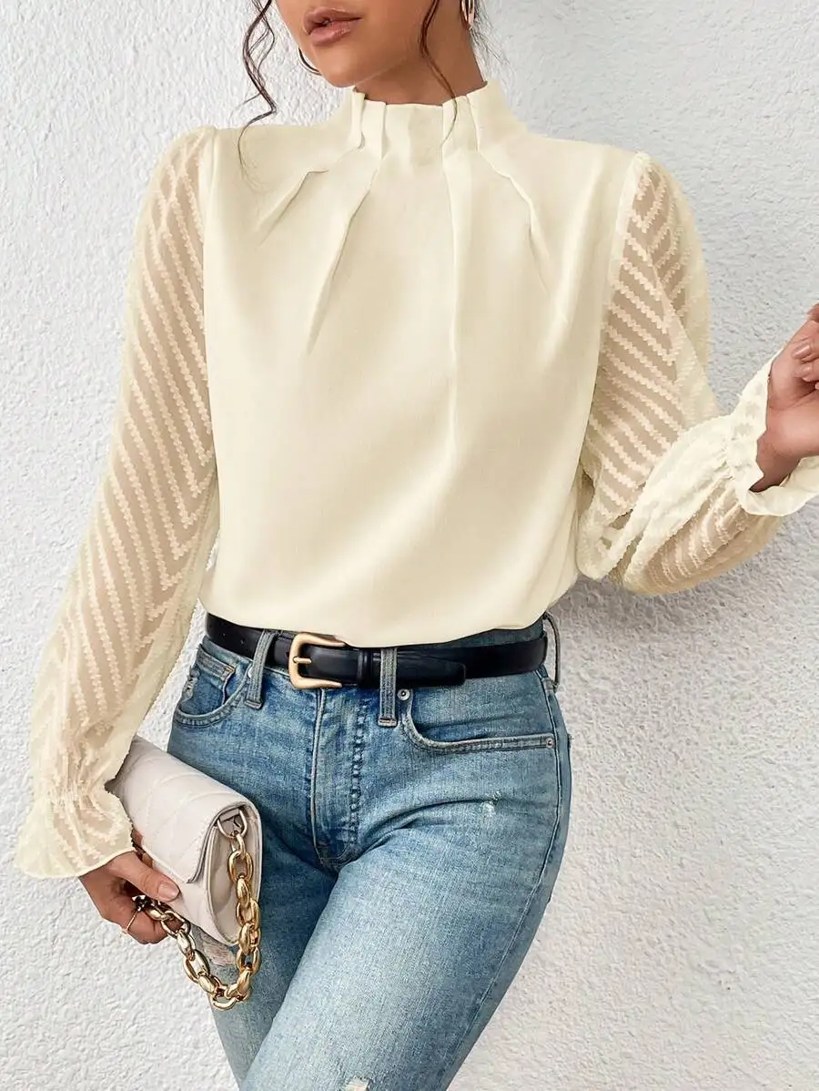 Luxury Half High Collar Blouse Lady Panel Wave Pattern Ruffle Leaf Long Sleeved T-Shirt Autumn Winter Clothes
Luxury Half High Collar Blouse Lady Panel Wave Pattern Ruffle Leaf Long Sleeved T-Shirt Autumn Winter Clothes