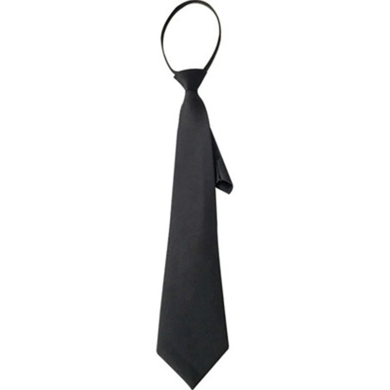 

Women Men Retro Solid Color Black Narror Neck Tie with Adjustable Lazy Zipper Student Pre-Tied Skinny Necktie Clothing for Party