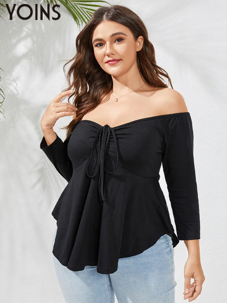 

YOINS Sexy Halter Blouses Women Sexy Off Sleeve Long Sleeve Slim Shirts 2022 Autumn Pleated Bandage Casual Solid Elegant Tunic