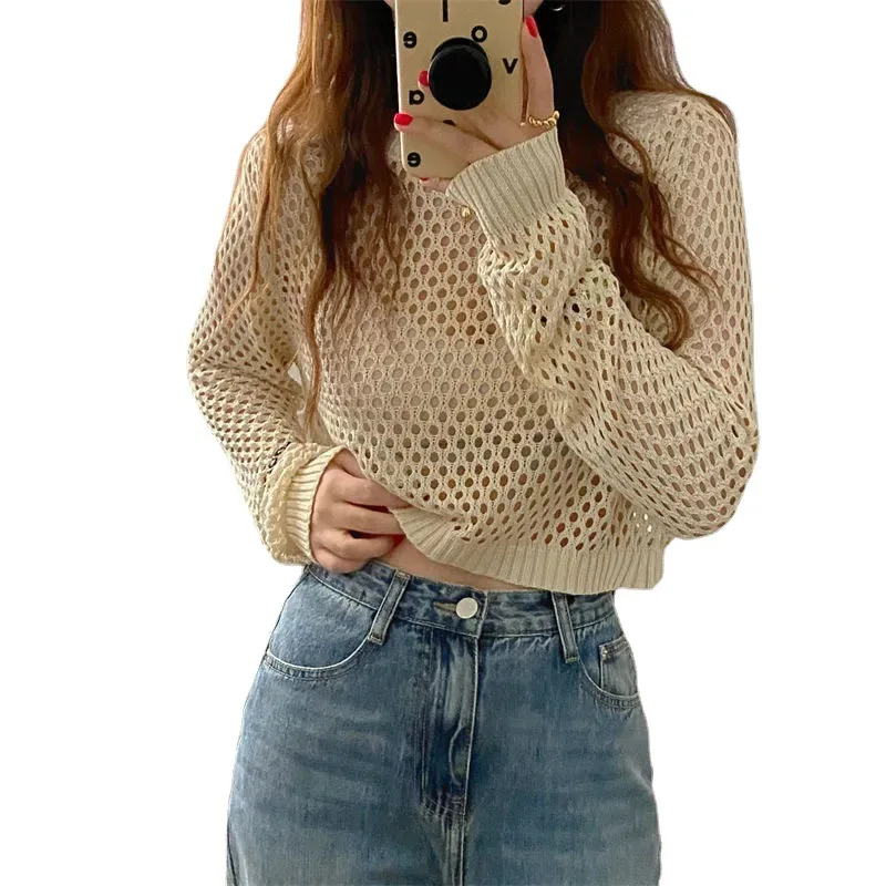 Spring and Autumn Long Sleeve Sun Protection Sweater Women's Loose and Lazy Style Cutout Blouse Outer Match Short Top
Spring and Autumn Long Sleeve Sun Protection Sweater Women's Loose and Lazy Style Cutout Blouse Outer Match Short Top