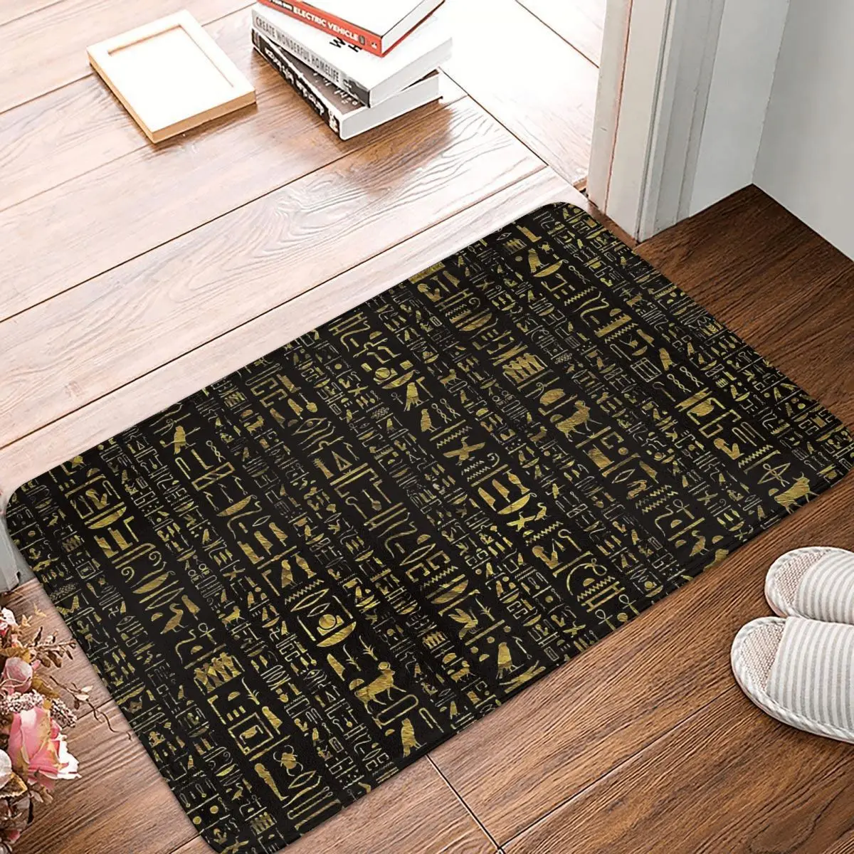 

Ancient Egypt Bath Mat Egyptian Hieroglyphs Vintage Glod Doormat Living Room Carpet Entrance Door Rug Home Decor