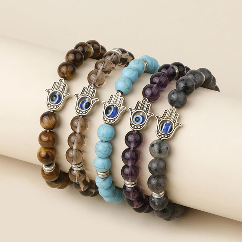 OAIITE 8mm Amethyst Blue Turquoise Stone Bracelet Hand Of Fatima Enil Eye Beads Bracelets Bangles Yoga Energy Jewelry For Female
OAIITE 8mm Amethyst Blue Turquoise Stone Bracelet Hand Of Fatima Enil Eye Beads Bracelets Bangles Yoga Energy Jewelry For Female