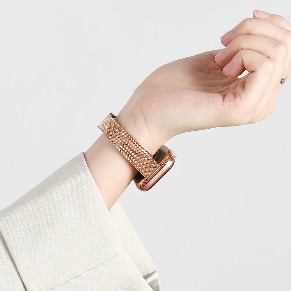 Small waist Milanese Metal strap for Apple Watch Band+Case 38mm 40mm 42mm 44mm Band Strap For iwatch Bracelet Series SE 76543 
Small waist Milanese Metal strap for Apple Watch Band+Case 38mm 40mm 42mm 44mm Band Strap For iwatch Bracelet Series SE 76543
