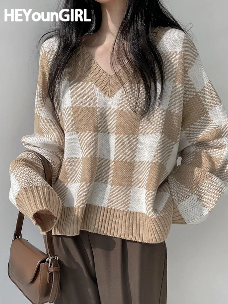 HEYounGIRL Plaid Women Korean V Neck Women Sweaters Winter Casual Preppy Style Vintage Femamle Knitted Pullovers Street Outfits
HEYounGIRL Plaid Women Korean V Neck Women Sweaters Winter Casual Preppy Style Vintage Femamle Knitted Pullovers Street Outfits