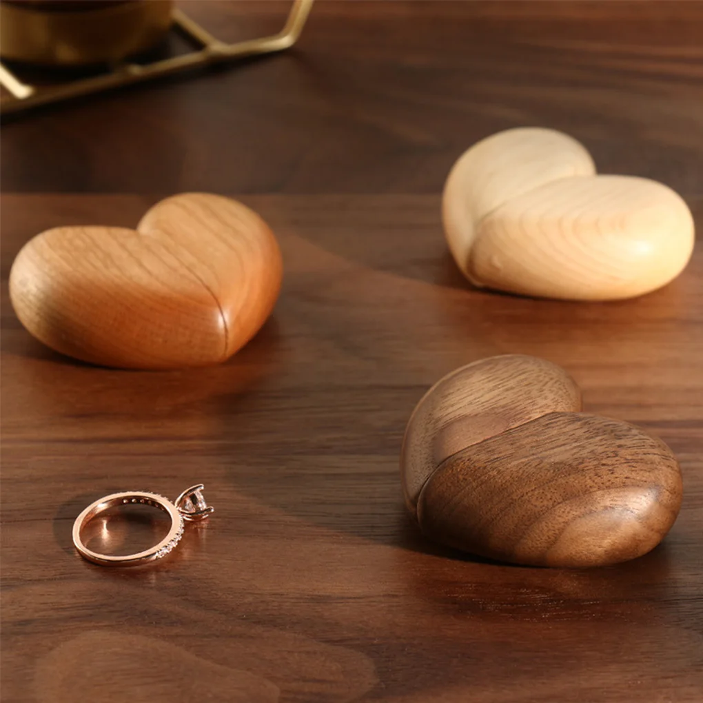 

Heart Shaped Engagement Proposing Ring Box Wooden Wedding Rings Natural Solid Wood Case with Padded Liner Maple, Hinge