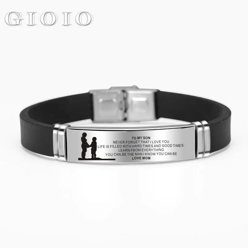 The new family bracelet TO MY SON, I LOVE YOU dad SON stainless steel clasp silicone bracelet Souvenir Silicone Bracelet Jewelry
The new family bracelet TO MY SON, I LOVE YOU dad SON stainless steel clasp silicone bracelet Souvenir Silicone Bracelet Jewelry