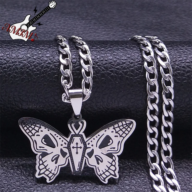 Gothic Cross Coffin Butterfly Necklace Stainless Steel Witch Dark Pendant Necklaces Jewelry collares para mujer N3699S06
Gothic Cross Coffin Butterfly Necklace Stainless Steel Witch Dark Pendant Necklaces Jewelry collares para mujer N3699S06