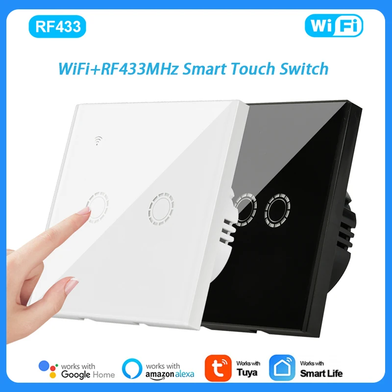 Tuya WiFi+RF433MHz Smart Touch Switch 90-250V Smart Home Wall Button Switch Panel Work With Alexa/Google Home Assistant 
Tuya WiFi+RF433MHz Smart Touch Switch 90-250V Smart Home Wall Button Switch Panel Work With Alexa/Google Home Assistant